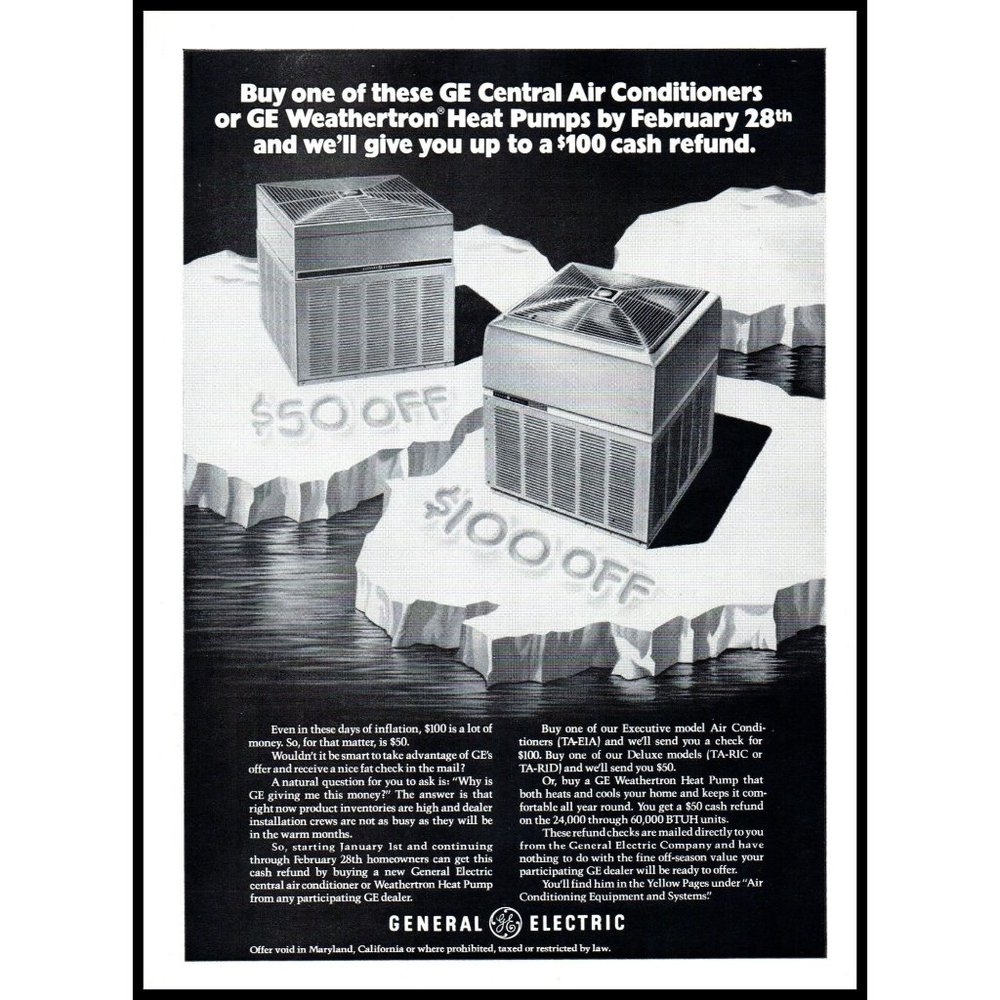 1974 GE General Electric Central Air Conditioner Vintage Print Ad Wall Art